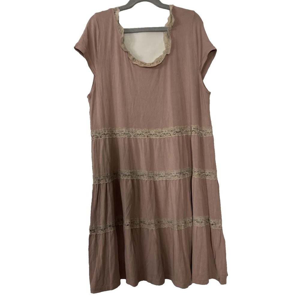 POL Size Large Dusty Mauve Lace Tiered Dress Romantic Cottagecore Boho Women's